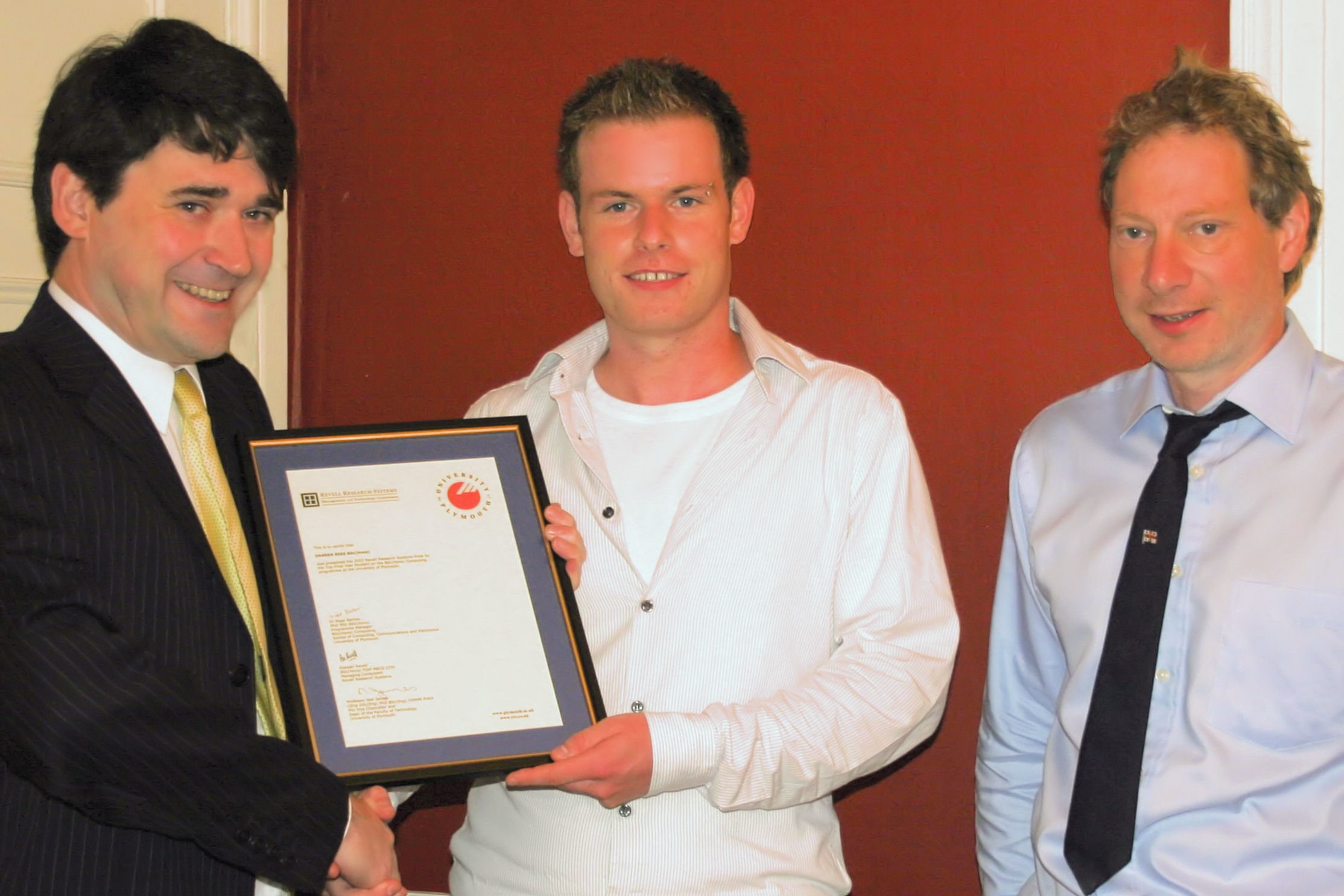 Darren Rees with Alastair Revell (left) and Dr Nigel Barlow (right).