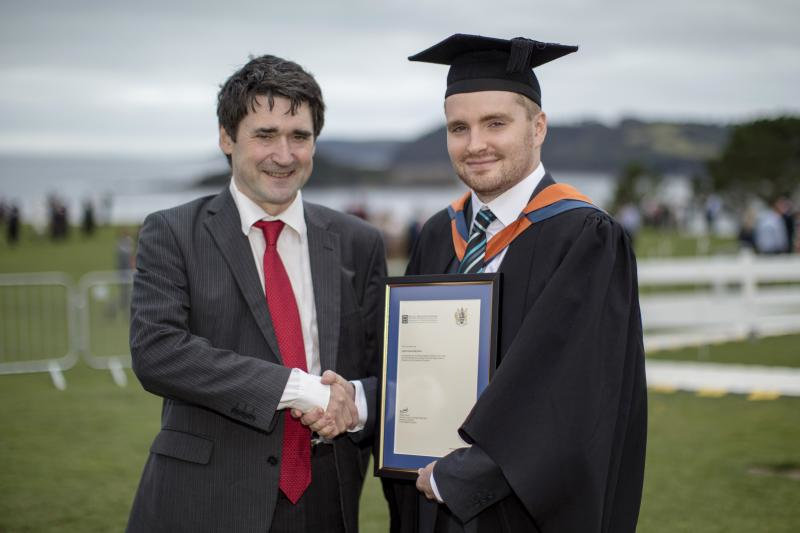 James Prescott with Alastair Revell (left) on Plymouth Hoe for the 2019 Graduation Ceremony.