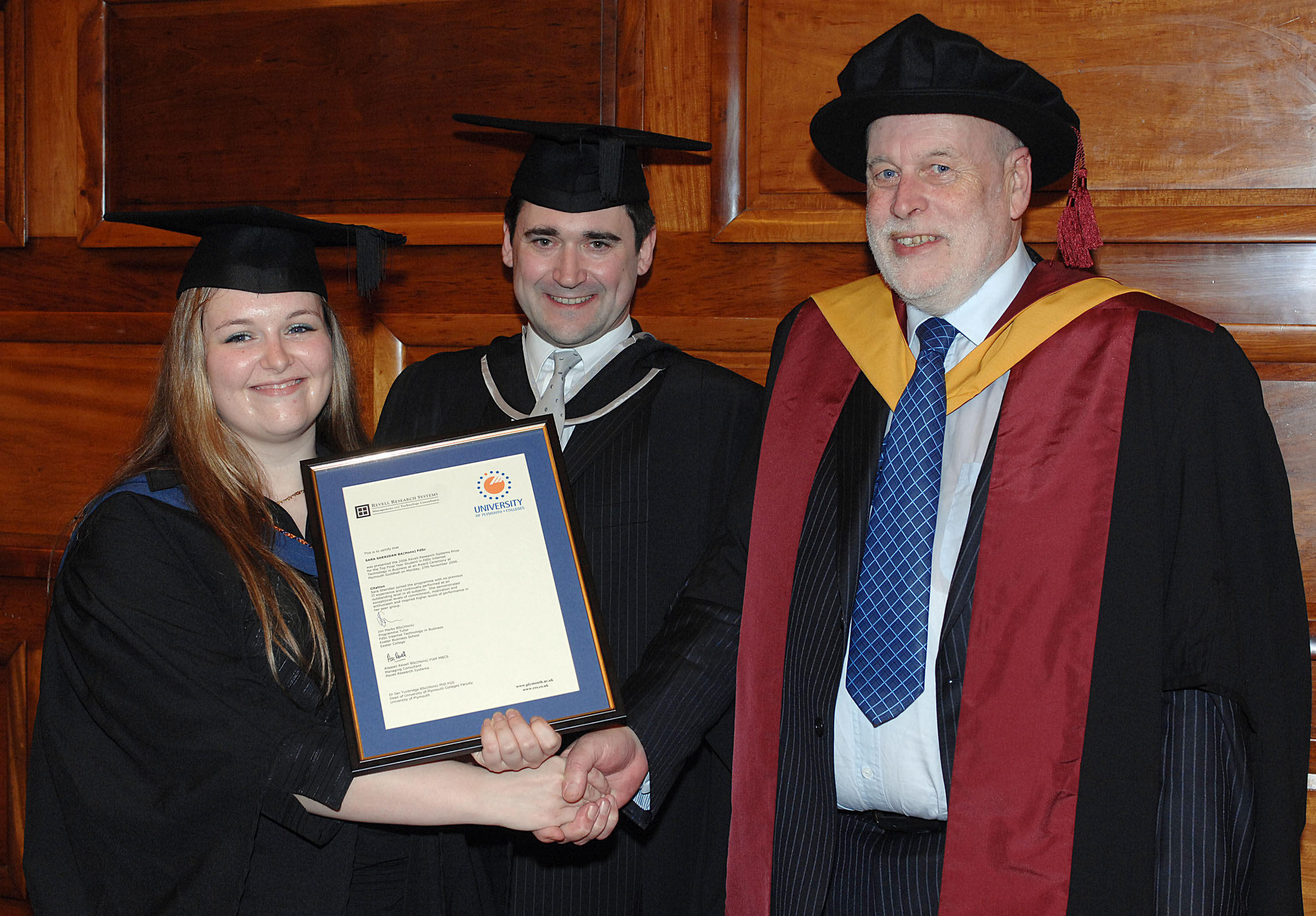 Sara Sheridan with Alastair Revell (centre) and Professor Peter John (right), Deputy Vice-Chancellor, University of Plymouth in 2006.
